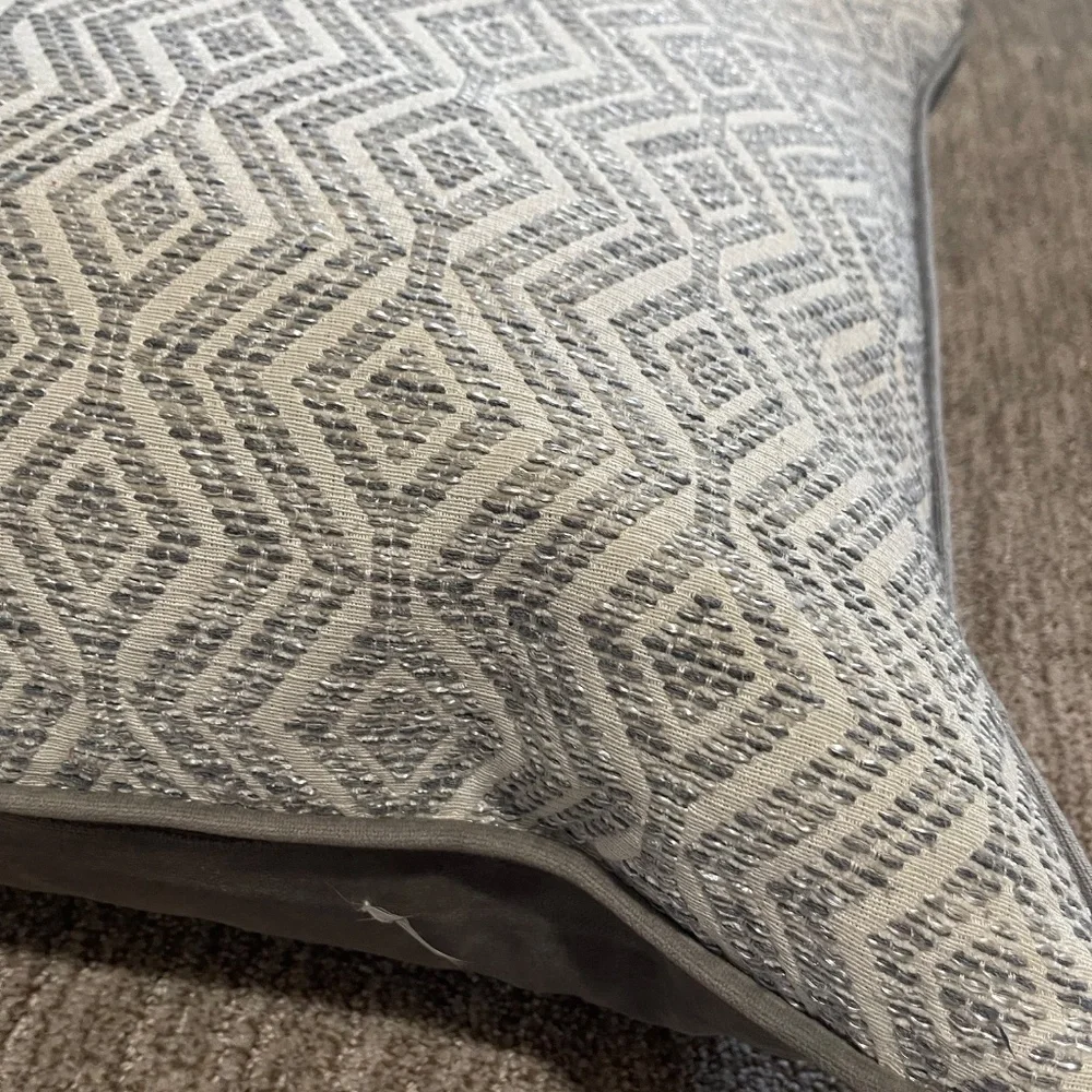 Silver Gray & White Decorative Throw Pillow –‎ Feather Filled – 22.5